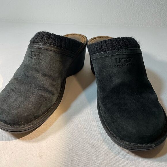 Ugg Gael black Suede Wedge Clogs Slip On Shearling Lined Size US 8 - Picture 6 of 10